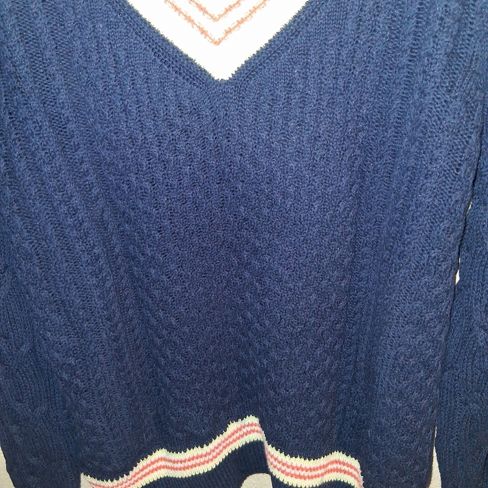 Talbots V Neck Cotton Linen Blend Cable Knit Tennis Prep L - Picture 4 of 7